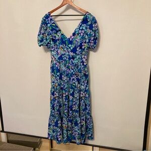 Lilly Pulitzer Blue Floral Maxi Dress with Pink & Green Accents
